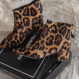 Karl Lagerfeld Leopard Print Ankle Boots